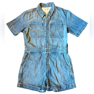 AMO Skip Romper denim short sleeve light wash XL NWT